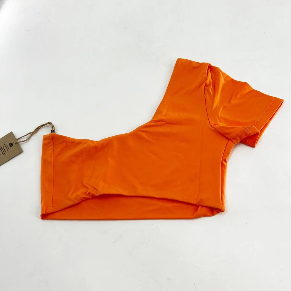 Free People x Toast Swim XS Orange Recycled Nylon One Shoulder Swimsuit Top